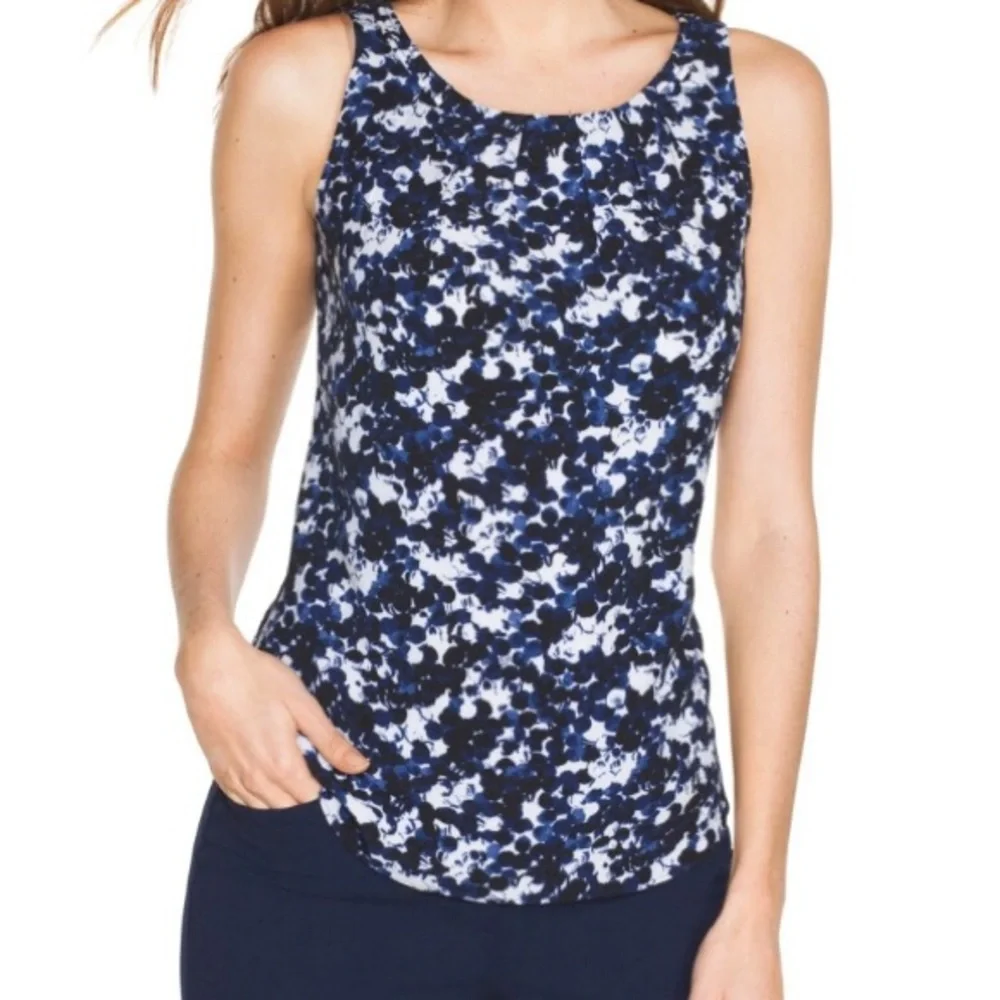 White House Black Market pleat neck sleeveless shell modern polka dot Size Small